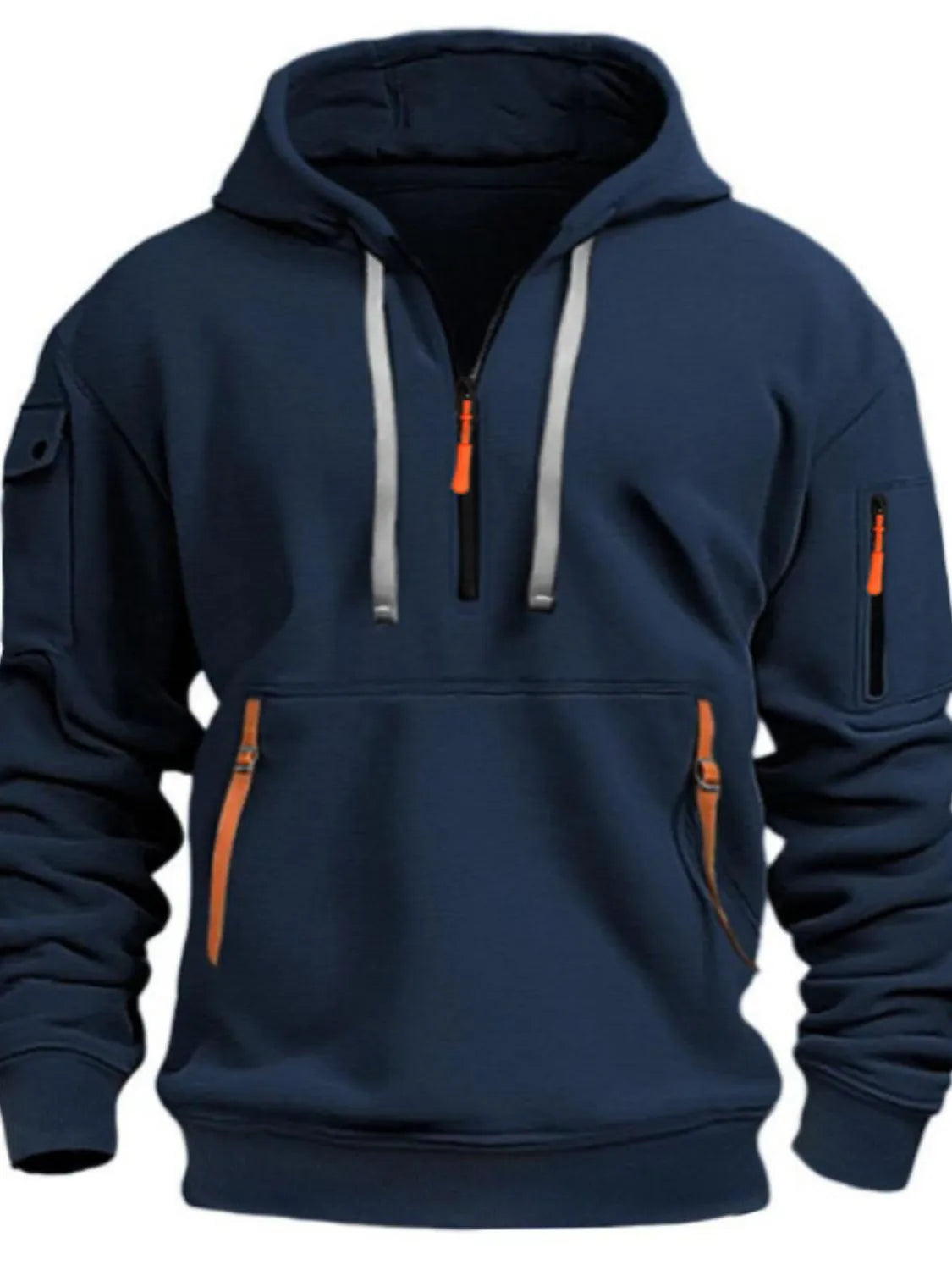 Men's Full Size Half Zip Drawstring Hoodie Plus Size - Premium Men's Sweatshirts from Trendsi - Just $33.20! Shop now at Handbags Specialist Headquarter