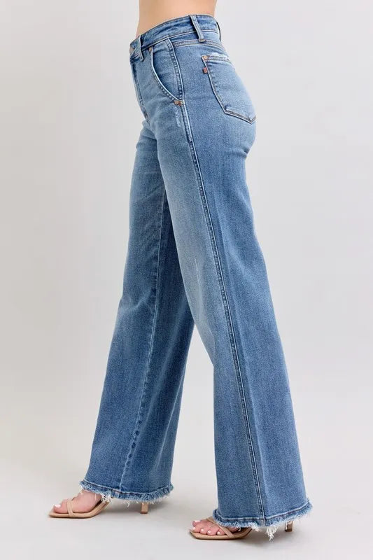 Judy Blue Full Size Raw Hem Wide Leg Jeans Plus Size - Premium Women / Jeans & Denim from Trendsi - Just $67.99! Shop now at Handbags Specialist Headquarter
