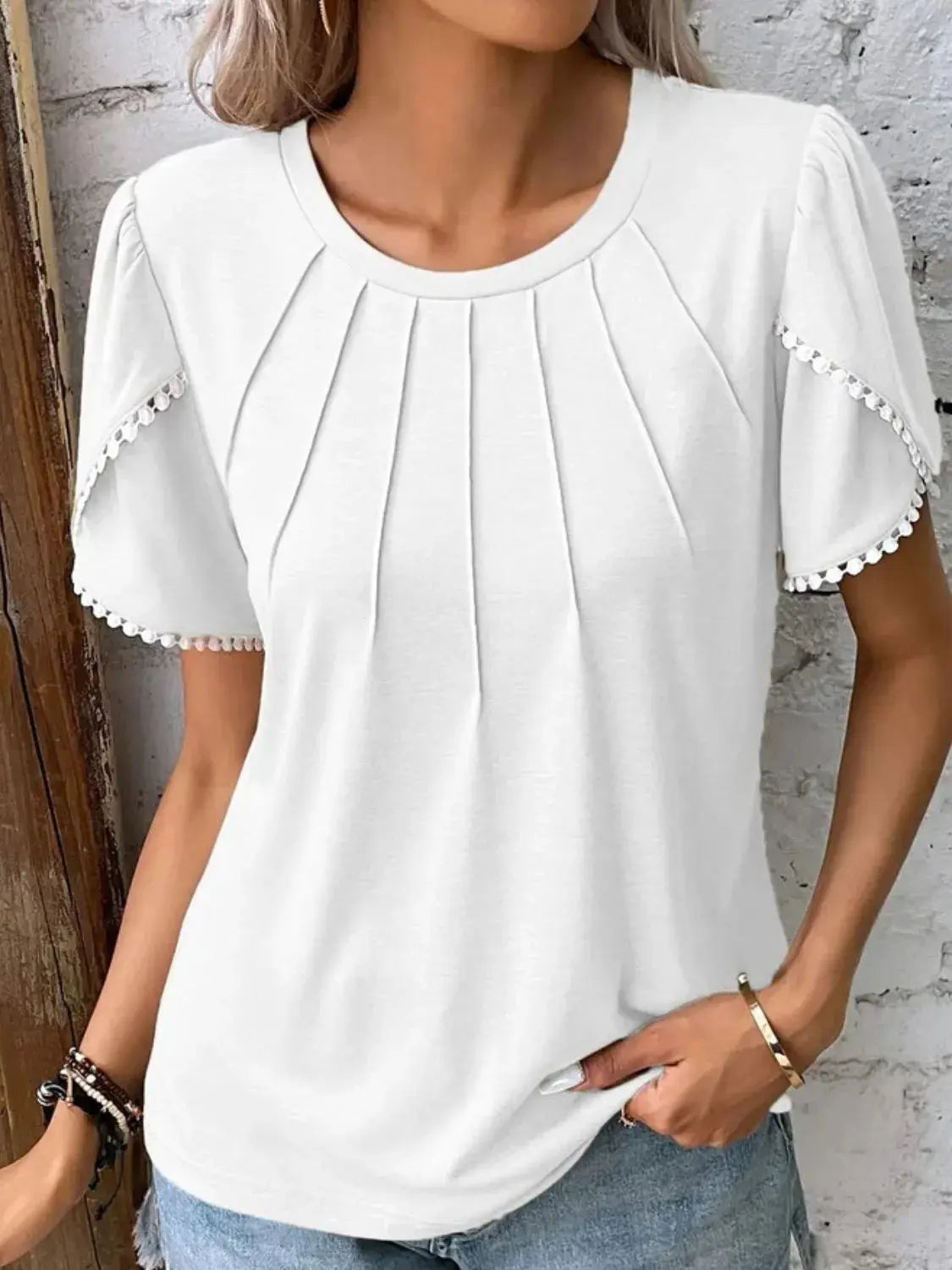 Full Size Round Neck Petal Sleeve Blouse Plus Size.