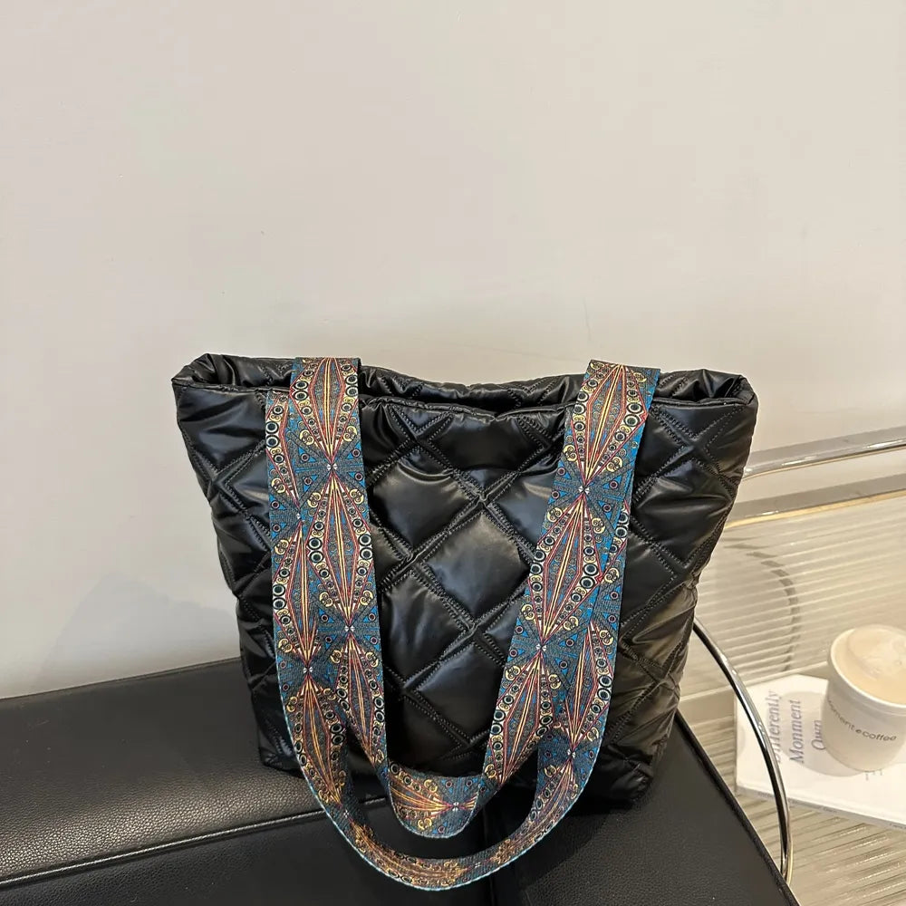 PU Leather Printed Strap Quilted Handbag - Premium Tote Bag from Trendsi - Just $27.99! Shop now at Handbags Specialist Headquarter
