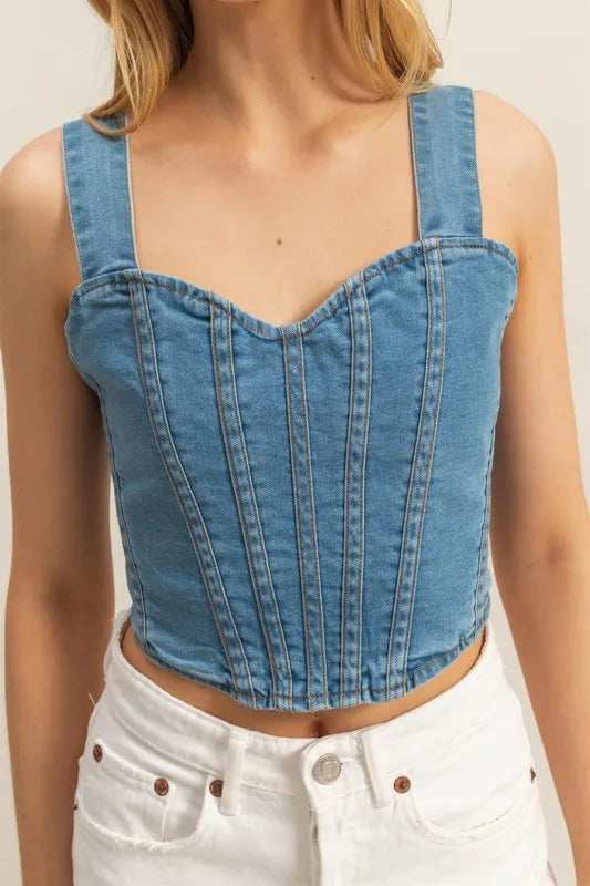 HYFVE Washed Sweetheart Neck Wide Strap Denim Tank - Premium Women / Jeans & Denim from Trendsi - Just $32.06! Shop now at Handbags Specialist Headquarter