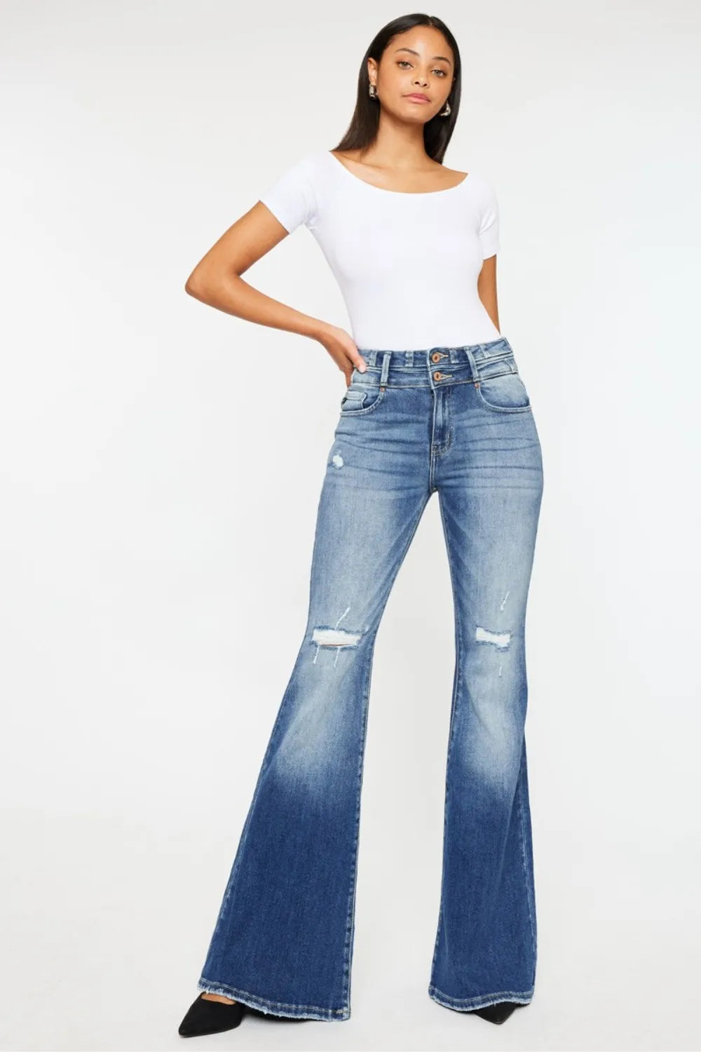 Kancan High Rise Wide Waistband Flare Jeans - Premium Sleepwear from Trendsi - Just $65.99! Shop now at Handbags Specialist Headquarter