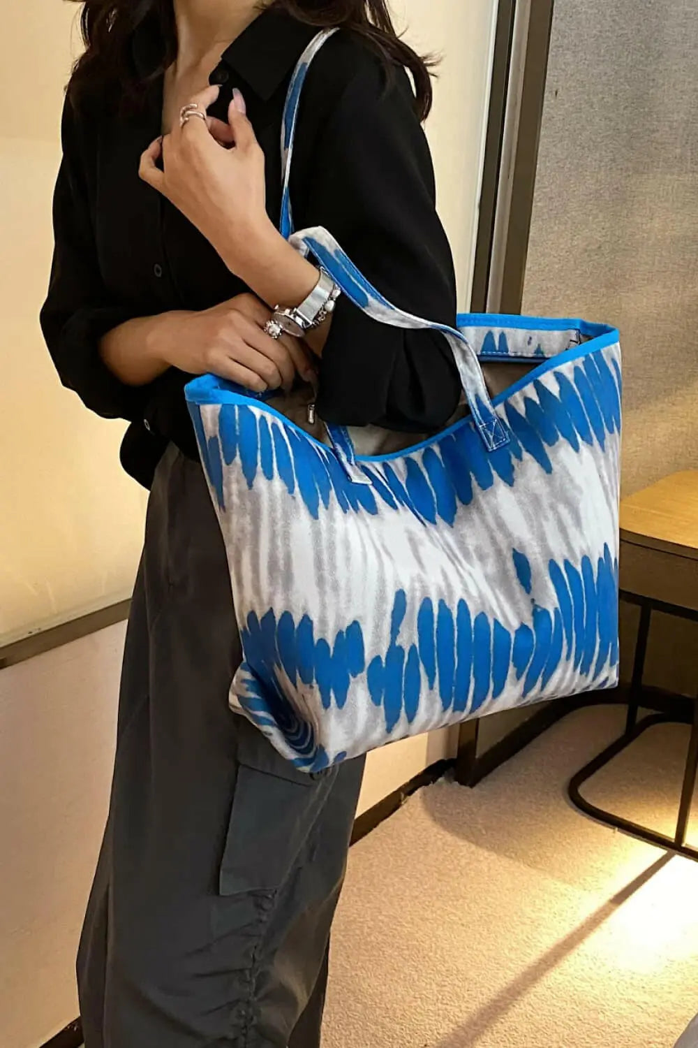 Printed PU Leather Tote Bag.