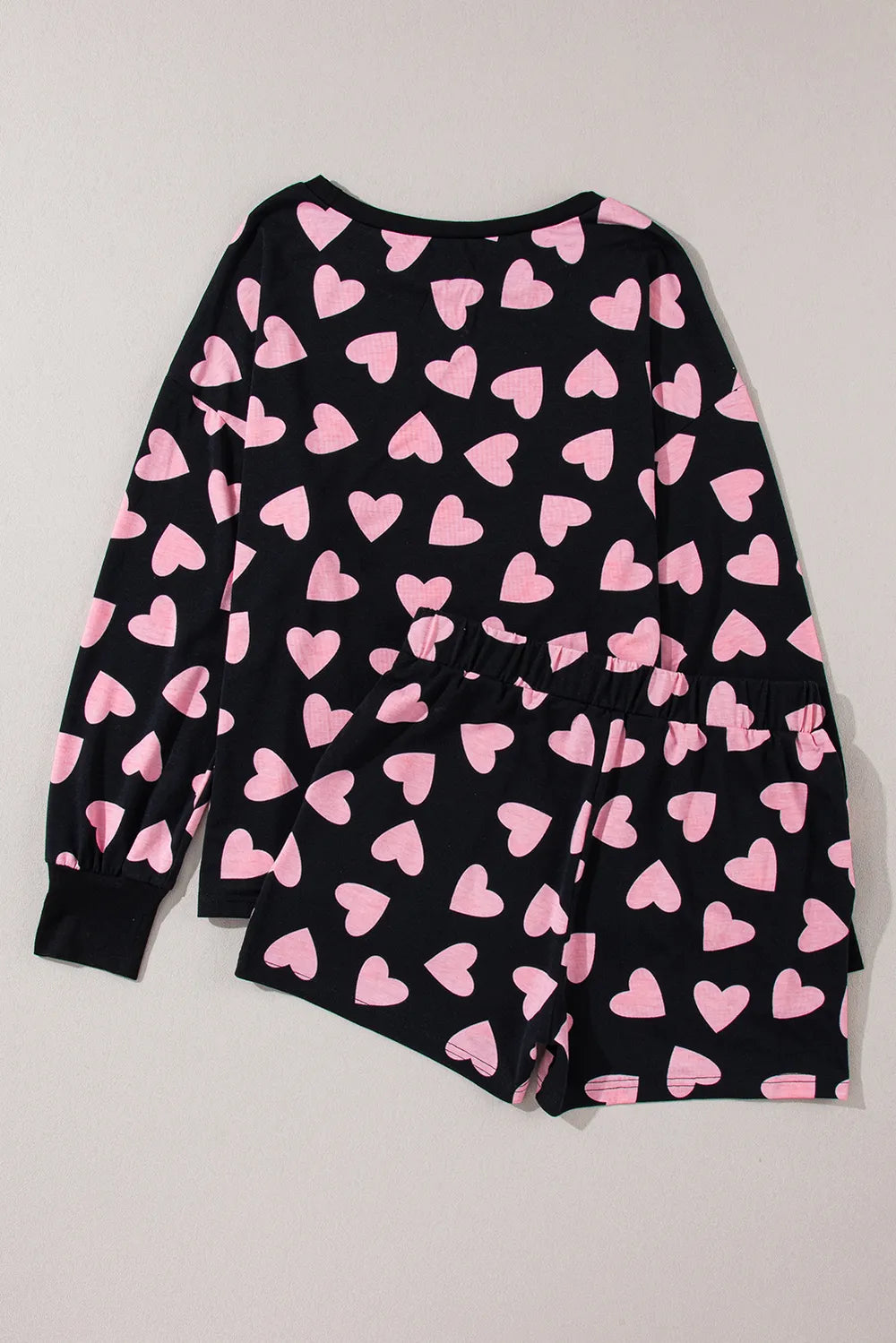 Heart Print Long Sleeve Top and Shorts Lounge Set - Premium Sleepwear from Trendsi - Just $37.99! Shop now at Handbags Specialist Headquarter