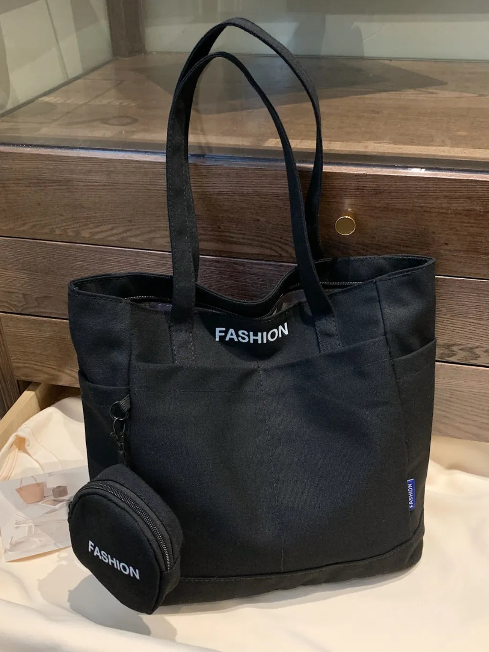 Canvas Tote Bag with Pouch - Premium Tote Bag from Trendsi - Just $39.99! Shop now at Handbags Specialist Headquarter