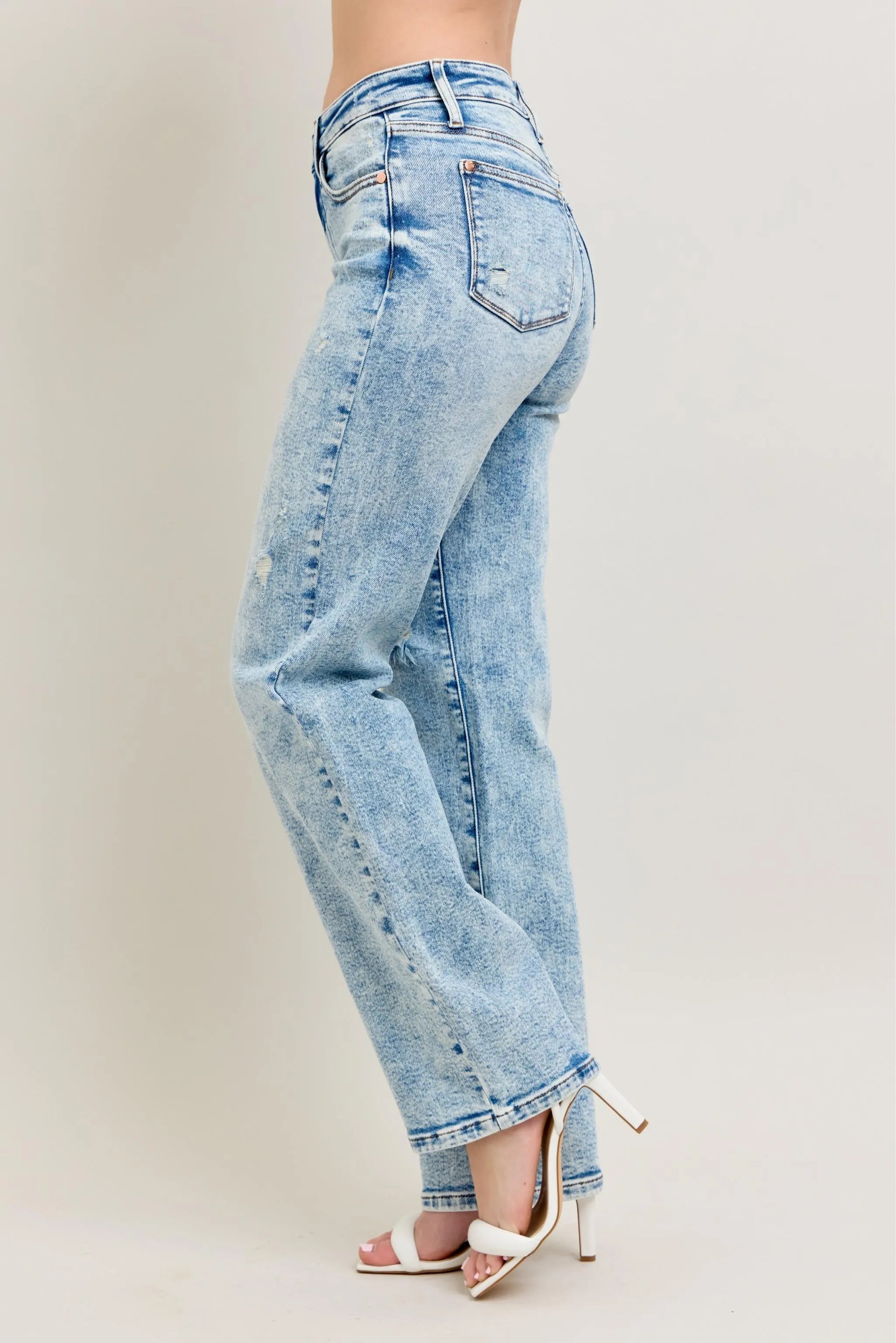 Judy Blue Full Size Hw Mineral Wash Destroy 90's Straight Jeans Plus Size - Premium Women / Jeans & Denim from Trendsi - Just $69.99! Shop now at Handbags Specialist Headquarter