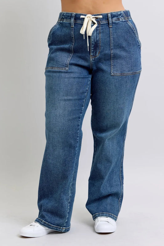Judy Blue Plus Size High Waist Drawstring Wide Leg Jeans - Premium Women / Jeans & Denim from Trendsi - Just $72.99! Shop now at Handbags Specialist Headquarter