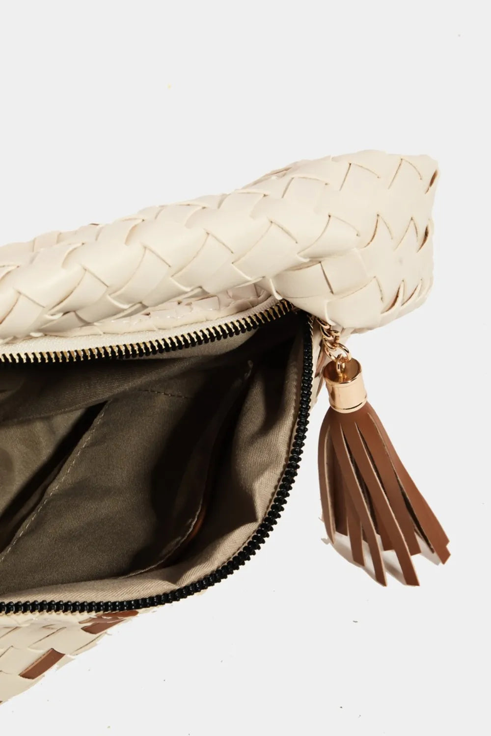 Fame Tassel Detail Weave Semi Circle Bag - Premium Tote Bag from Trendsi - Just $42.99! Shop now at Handbags Specialist Headquarter
