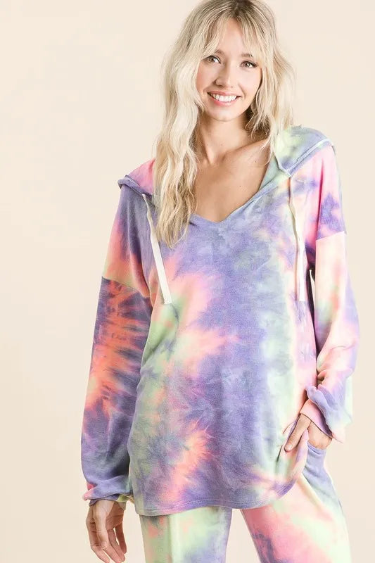 BiBi Tie Dye French Terry Top and Bottom Set - Premium from Trendsi - Just $28.99! Shop now at Handbags Specialist Headquarter