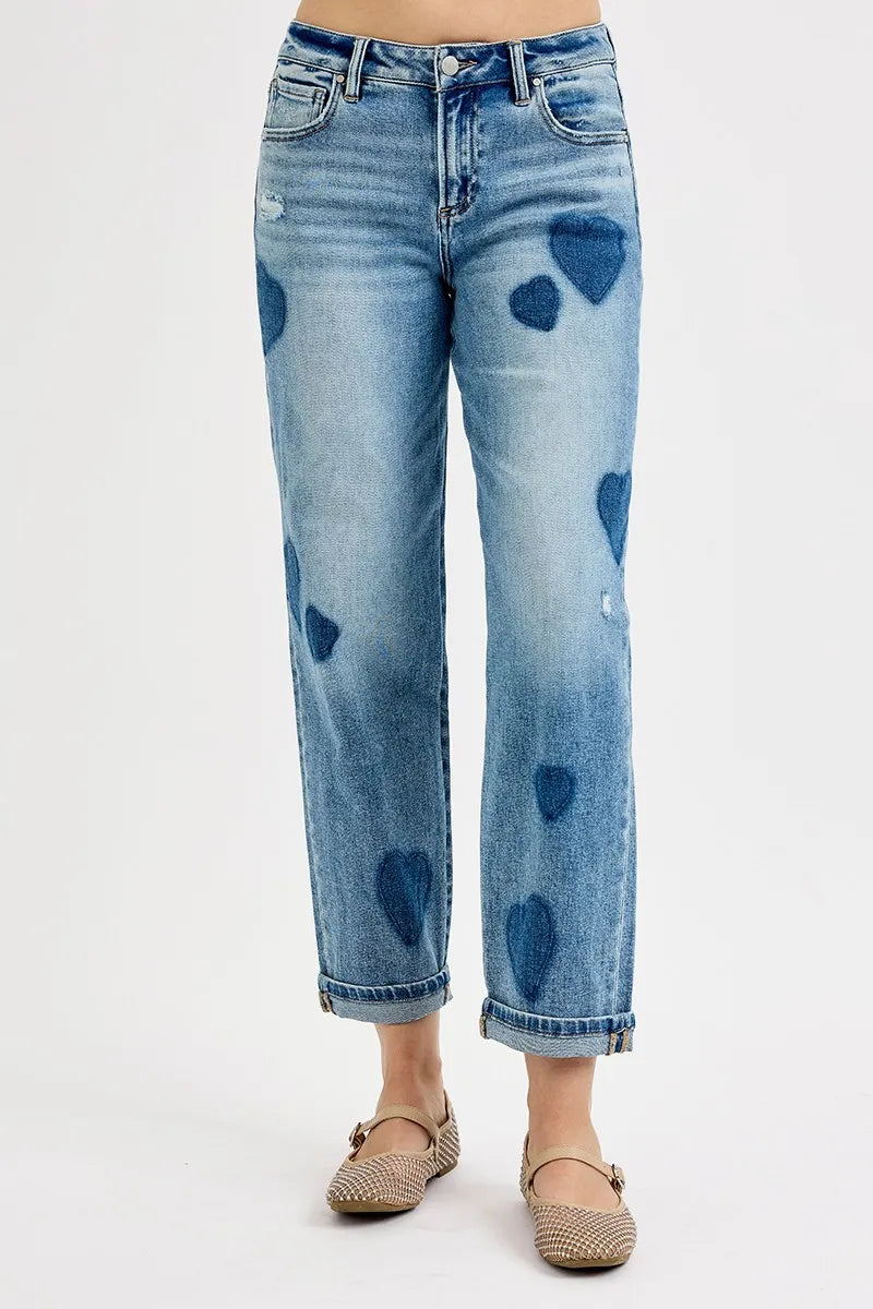 RISEN Full Size Mid Rise Fit-boyfriend Heart Shade Jeans Plus Size - Premium Women / Jeans & Denim from Trendsi - Just $67.99! Shop now at Handbags Specialist Headquarter