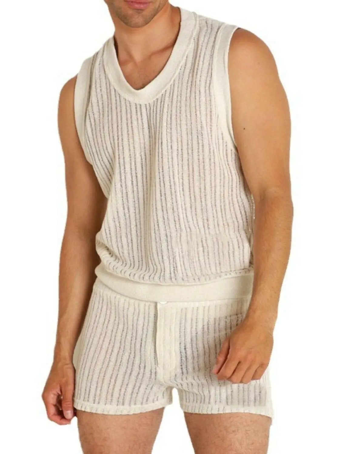 Men's Full Size Round Neck Tank and Shorts Set Plus Size.