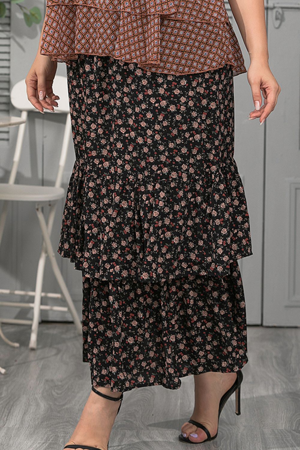 Plus Size Ditsy Floral Layered Maxi Skirt - Premium from Trendsi - Just $36.99! Shop now at Handbags Specialist Headquarter