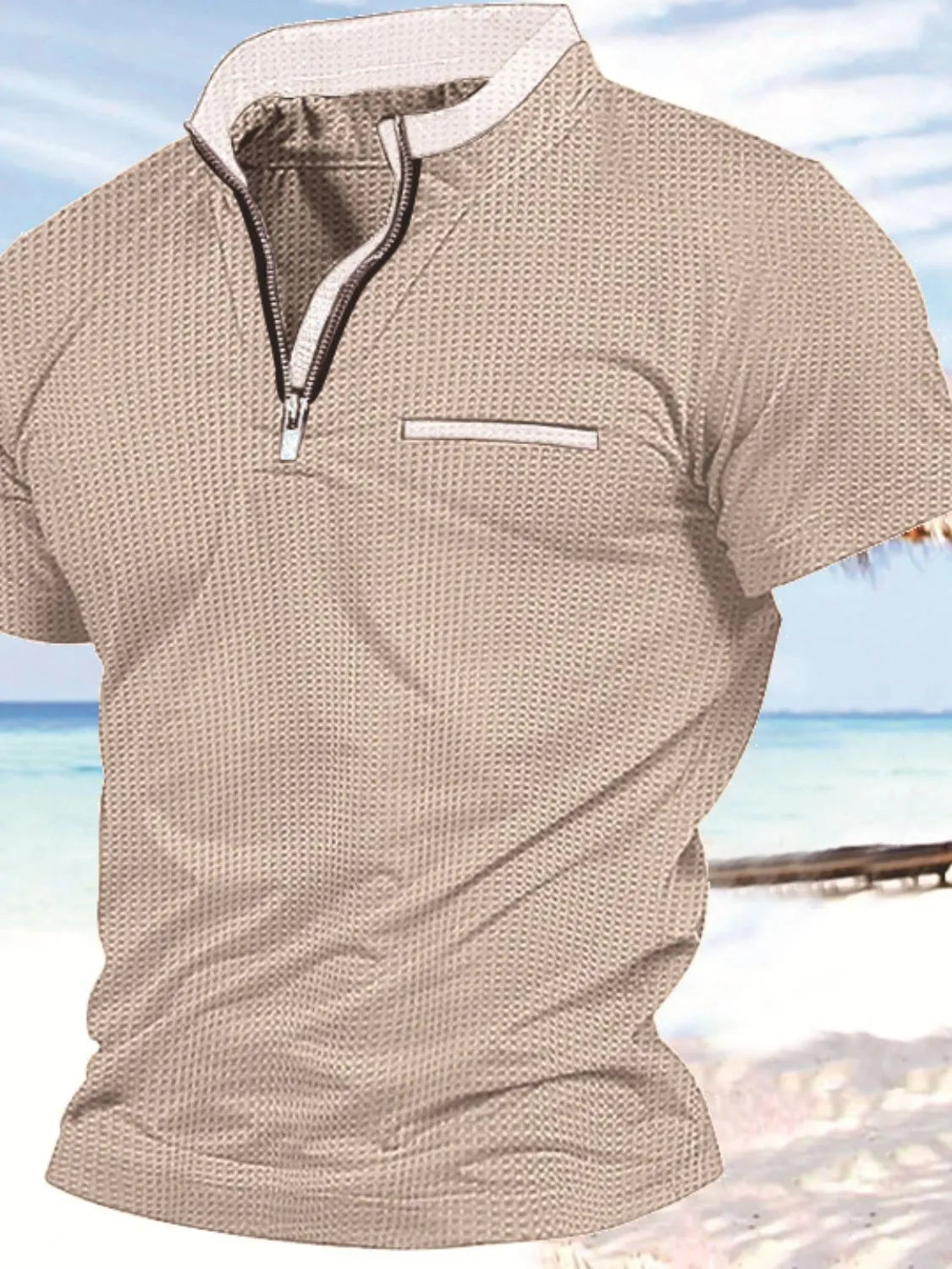 Men's Full Size Zip Collar Short Sleeve Polo Plus Size - Premium Men's Shirts from Trendsi - Just $32.46! Shop now at Handbags Specialist Headquarter