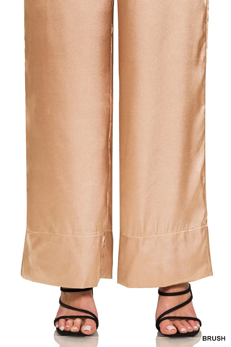 Zenana Wide-Leg Satin Pants - Premium Women Pants from Trendsi - Just $26.99! Shop now at Handbags Specialist Headquarter