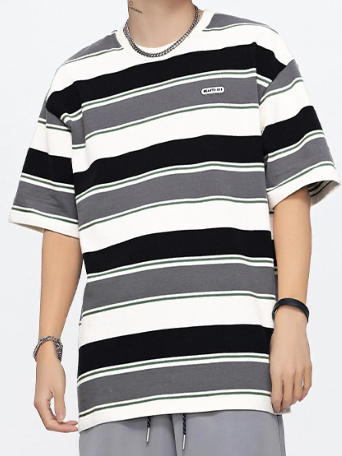 Men's Full Size Striped Round Neck Half Sleeve T-Shirt Plus Size - Premium Men's T Shirt from Trendsi - Just $33.16! Shop now at Handbags Specialist Headquarter