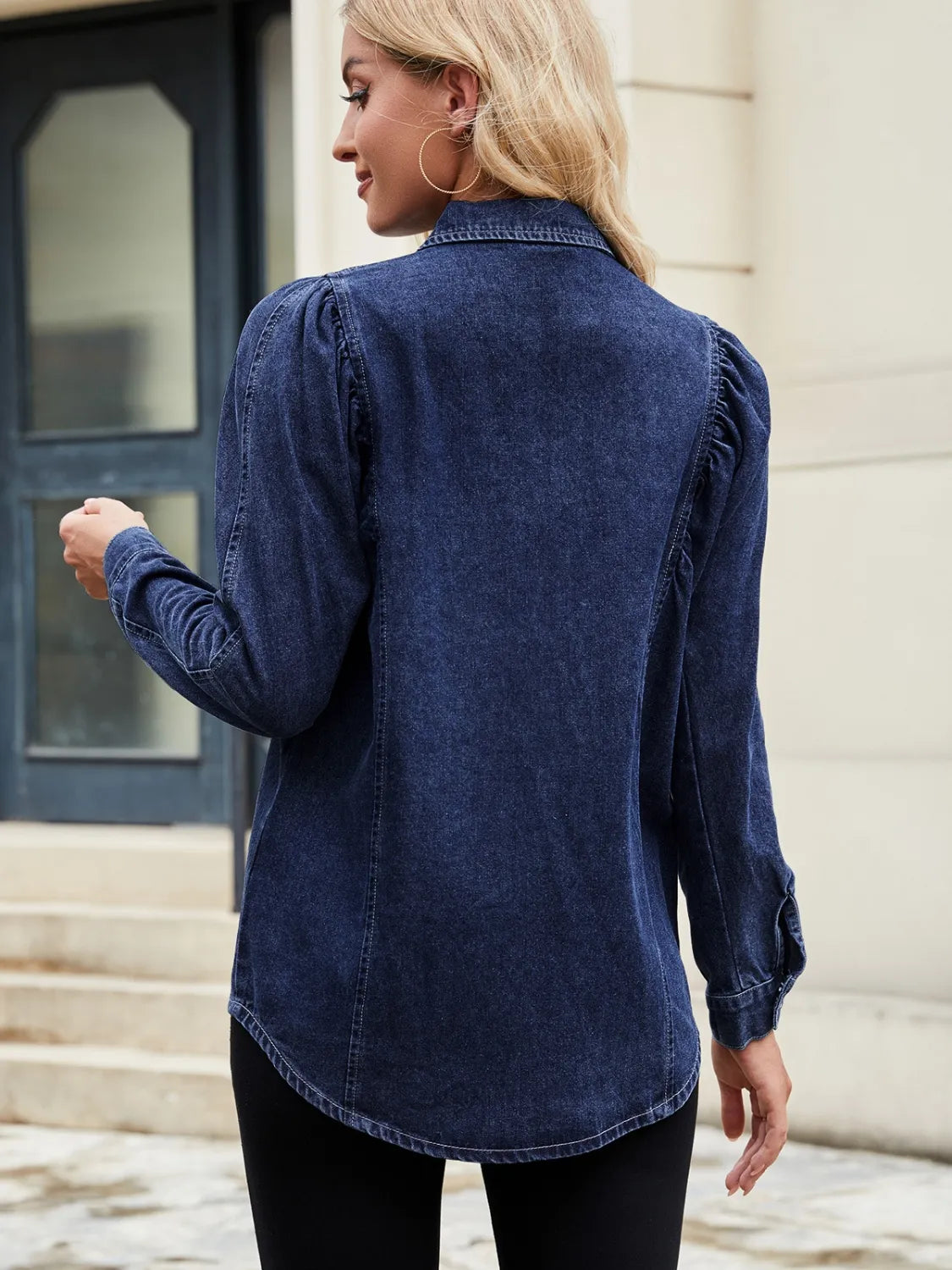 Button Down Collared Neck Denim Shirt - Premium Women / Jeans & Denim from Trendsi - Just $36.76! Shop now at Handbags Specialist Headquarter