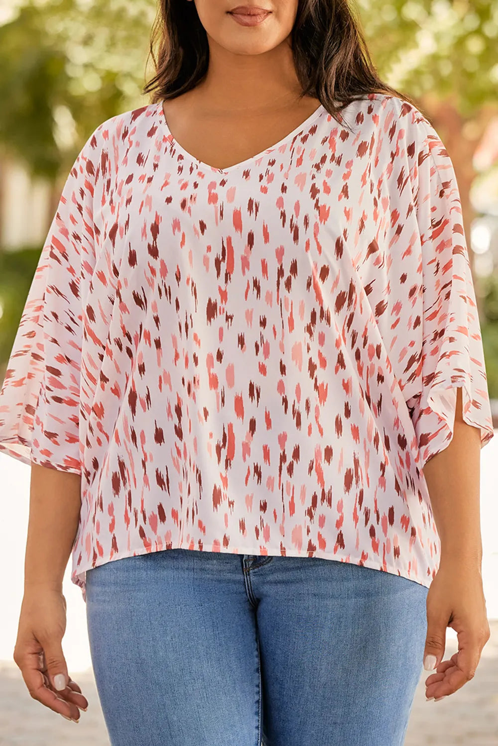 Plus Size Printed V-Neck Blouse - Premium Plus Size Shirts from Trendsi - Just $21! Shop now at Handbags Specialist Headquarter