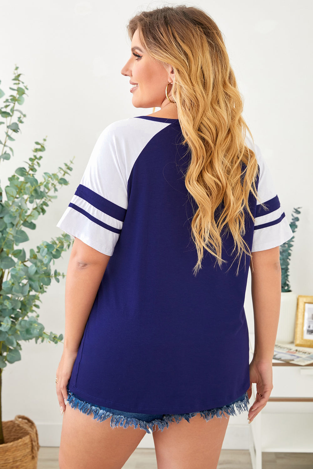 Plus Size Contrast Crisscross Tee Shirt - Premium Plus Size Shirts from Trendsi - Just $29! Shop now at Handbags Specialist Headquarter