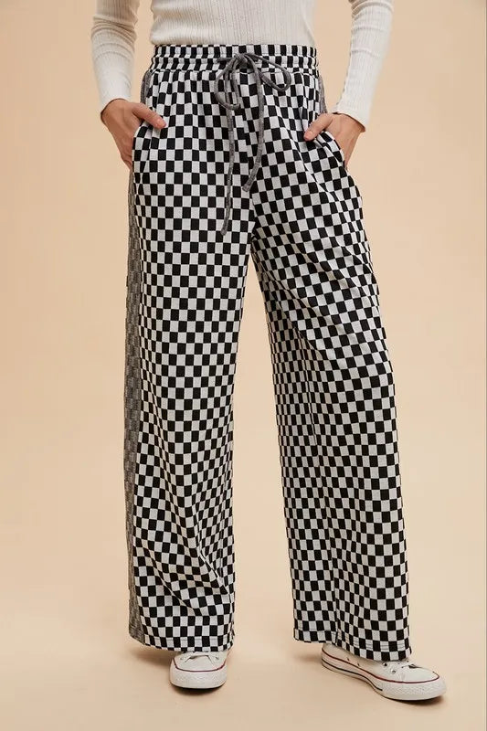 Annie Wear Drawstring Checkered Wide Leg Pants - Premium Bottoms from Trendsi - Just $48.58! Shop now at Handbags Specialist Headquarter