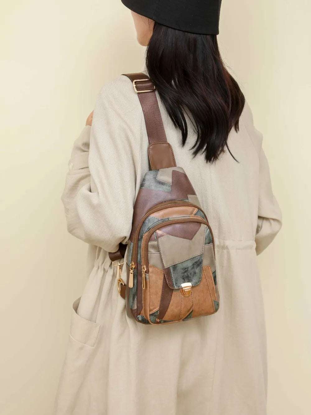PU Leather Color Block Crossbody Bag - Premium Crossbody Bag from Trendsi - Just $29.99! Shop now at Handbags Specialist Headquarter