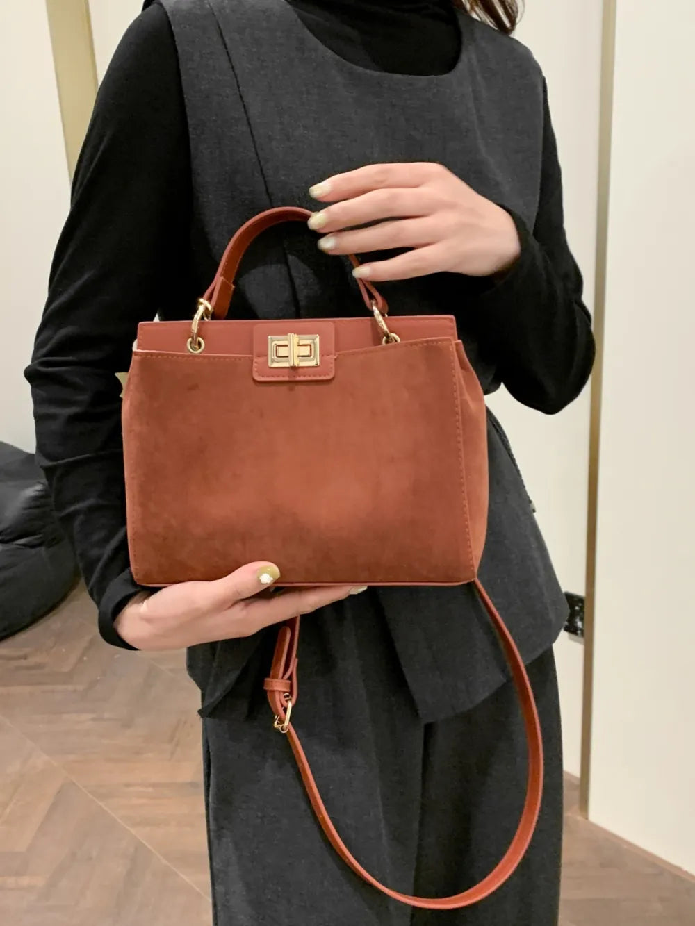 Solid Color Handbag with Removable Strap - Premium handbags from Trendsi - Just $33.99! Shop now at Handbags Specialist Headquarter