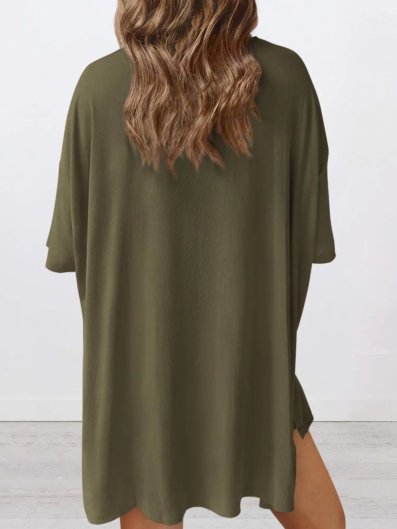 Full Size Oversized Slit Round Neck Top and Shorts Lounge Set Plus Size - Premium Sleepwear from Trendsi - Just $28.99! Shop now at Handbags Specialist Headquarter