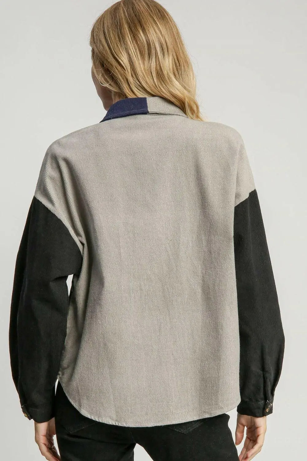 Umgee Full Size Color Block Button Down Jacket Plus Size.