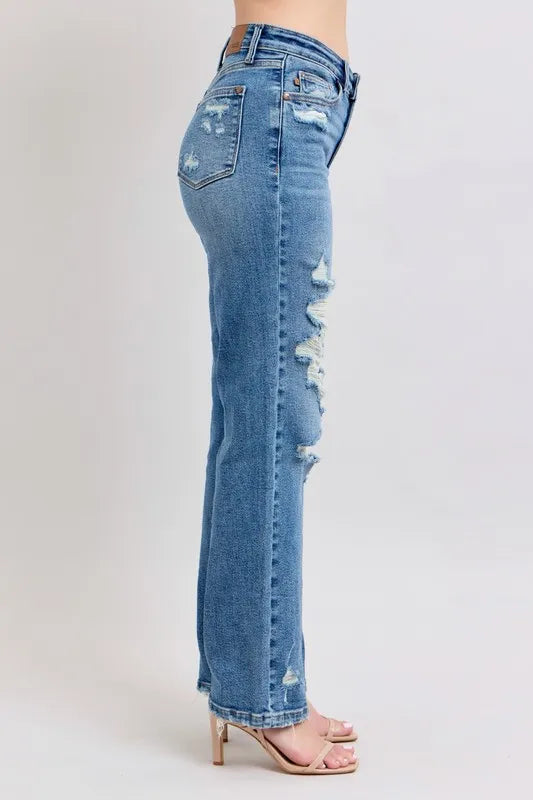 Judy Blue Full Size High Waist Heavy Destroy Straight Jeans Plus Size - Premium Women / Jeans & Denim from Trendsi - Just $62.99! Shop now at Handbags Specialist Headquarter