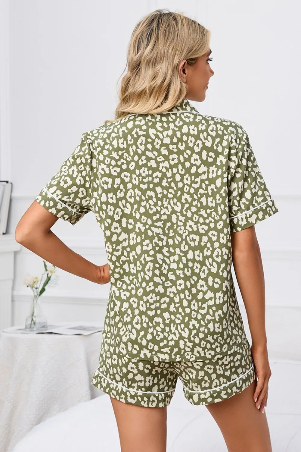 Full Size Leopard Short Sleeve Top and Shorts Lounge Set Plus Size - Premium Sleepwear from Trendsi - Just $26.76! Shop now at Handbags Specialist Headquarter