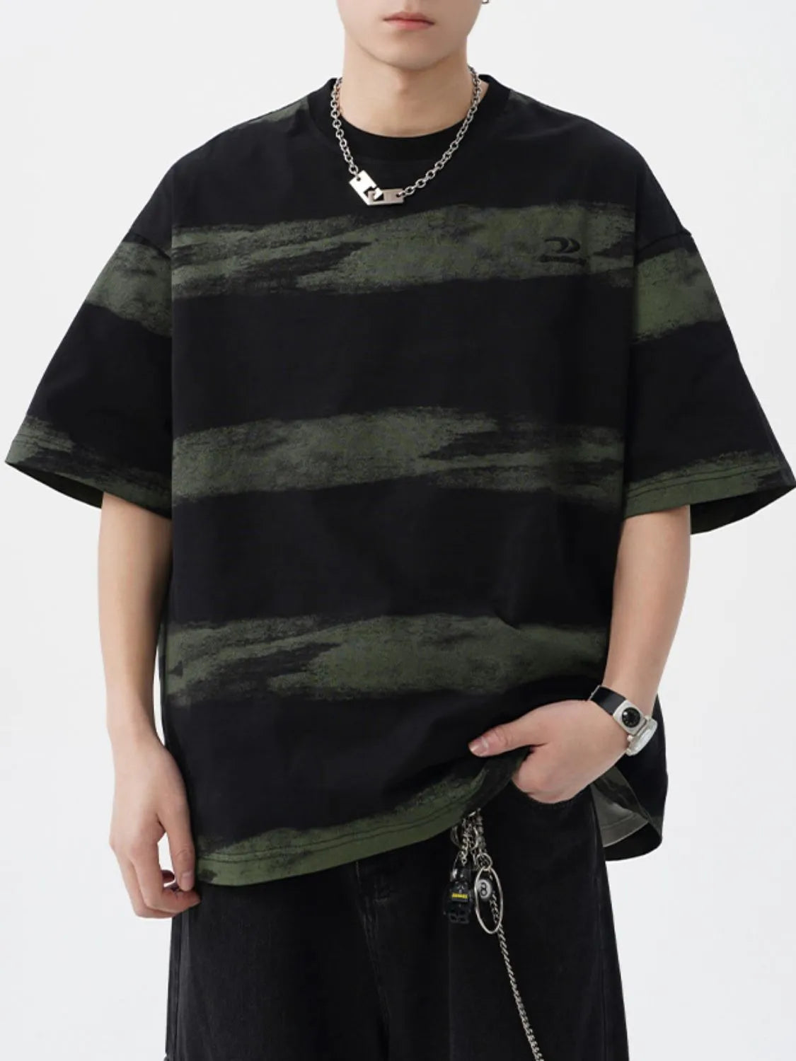 Men's Plus Size Basic style Round Neck Striped T-Shirt - Premium Men's T-Shirt from Trendsi - Just $33.99! Shop now at Handbags Specialist Headquarter