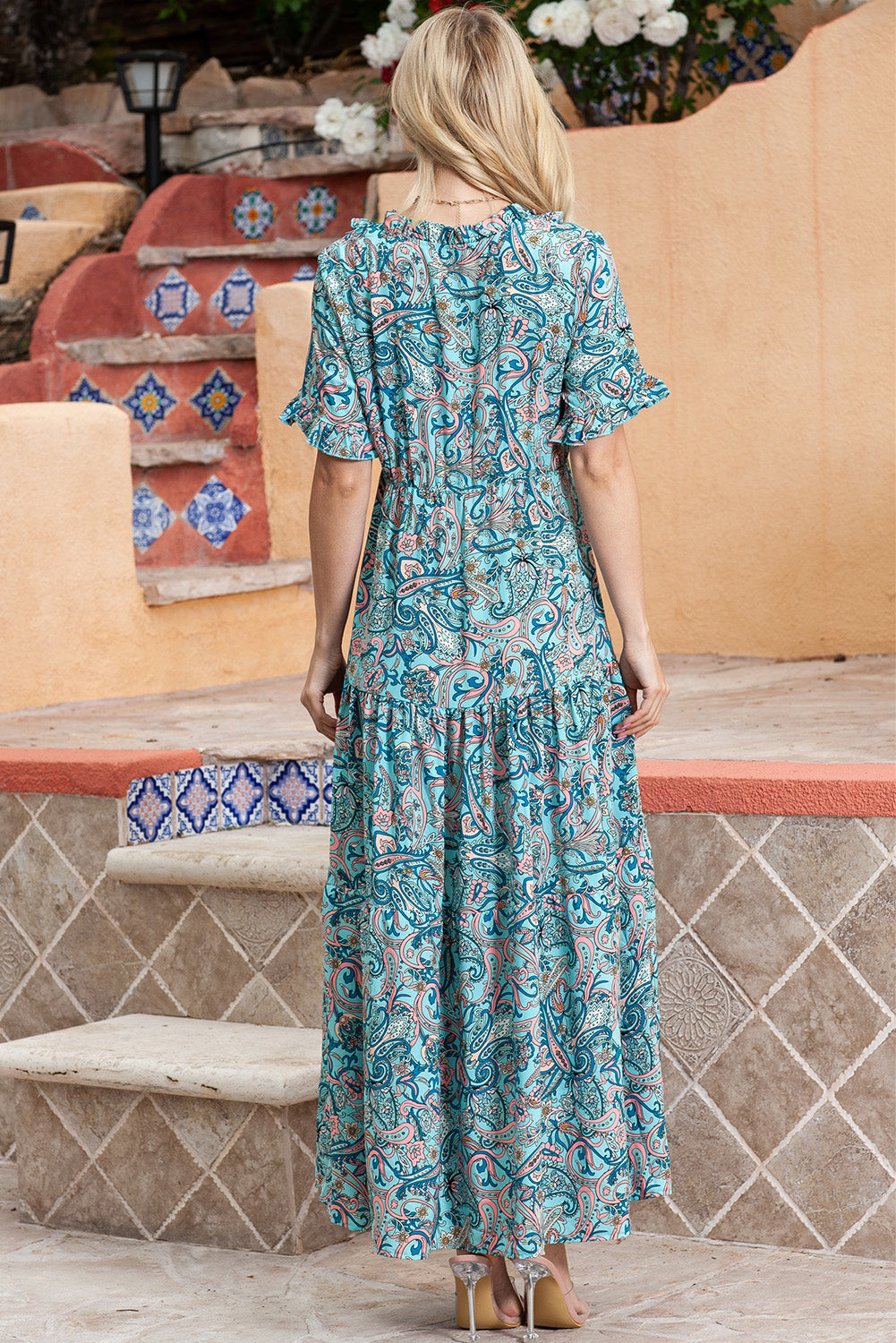 Paisley Print Flounce Sleeve Maxi Dress - Premium Maxi Dress from Trendsi - Just $56.99! Shop now at Handbags Specialist Headquarter