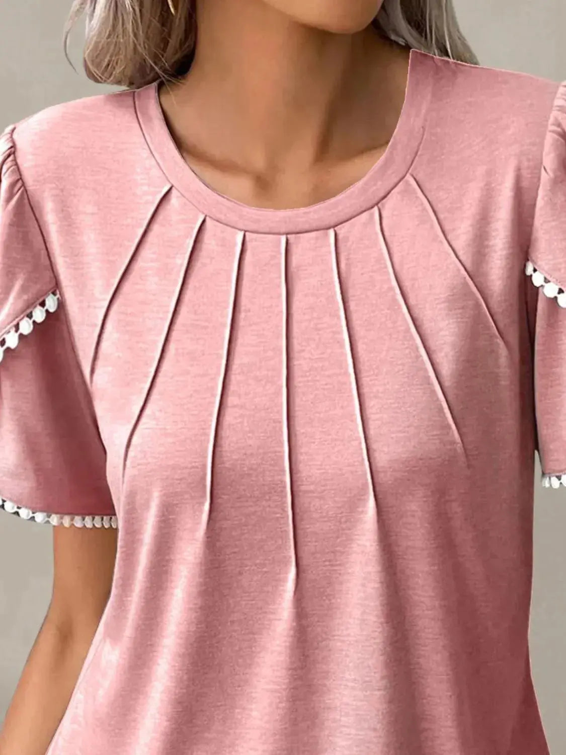 Full Size Round Neck Petal Sleeve Blouse Plus Size.