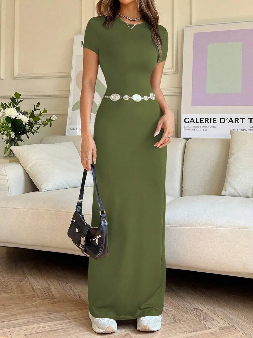 Short Sleeve Maxi Tee Dress - Premium Maxi Dress from Trendsi - Just $29.99! Shop now at Handbags Specialist Headquarter