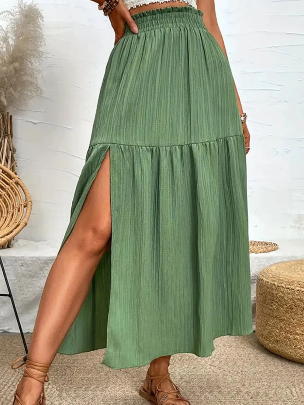Frill Slit Skirt - Premium Skirts from Trendsi - Just $26.99! Shop now at Handbags Specialist Headquarter