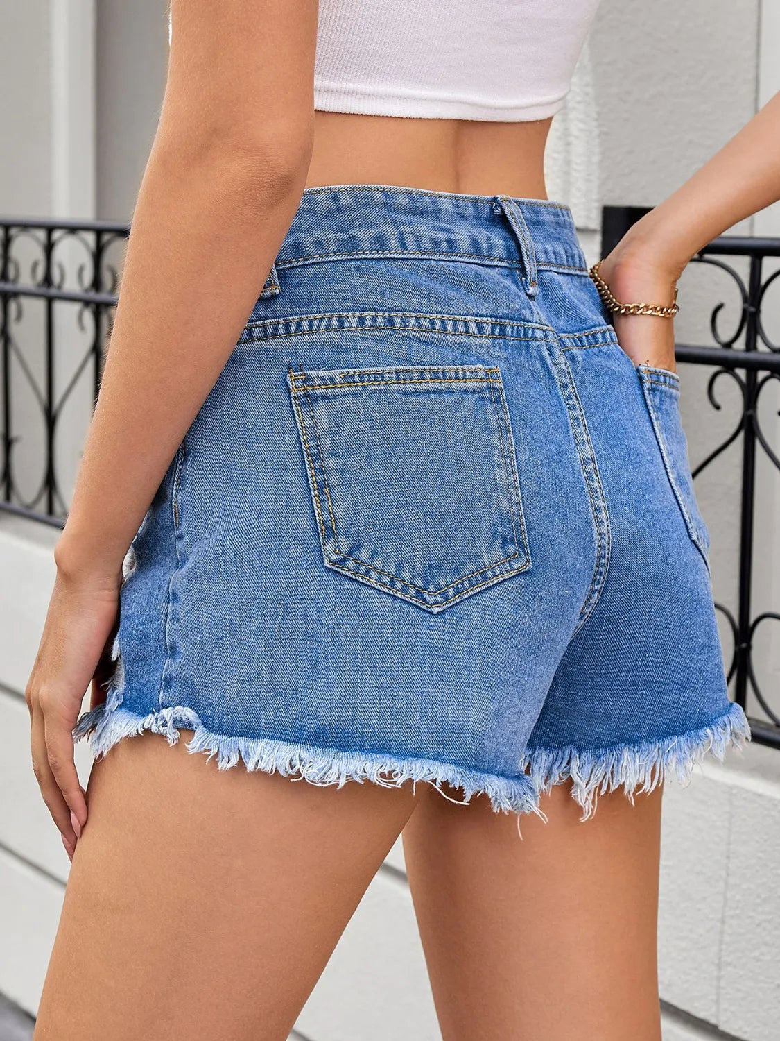 Distressed Raw Hem Denim Shorts - Premium Women / Jeans & Denim from Trendsi - Just $24.80! Shop now at Handbags Specialist Headquarter