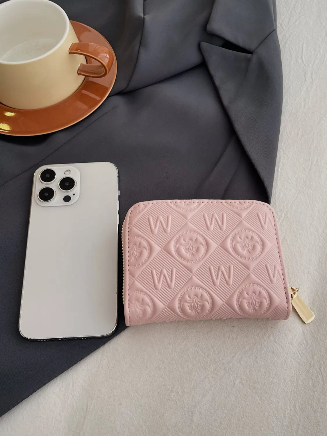 Embossed Zip Mini Wallet - Premium Wallet from Trendsi - Just $22.99! Shop now at Handbags Specialist Headquarter