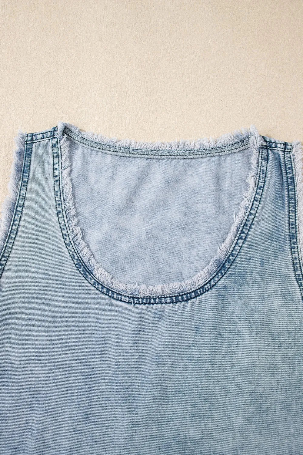 Mineral Wash Denim Frayed U Neck Sleeveless Top - Premium Women / Jeans & Denim from Trendsi - Just $30.96! Shop now at Handbags Specialist Headquarter