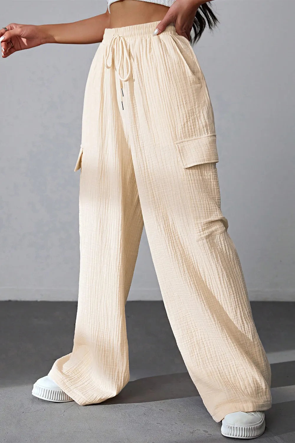 Drawstring Pocketed Wide Leg Pants - Premium Women Pants from Trendsi - Just $40.99! Shop now at Handbags Specialist Headquarter