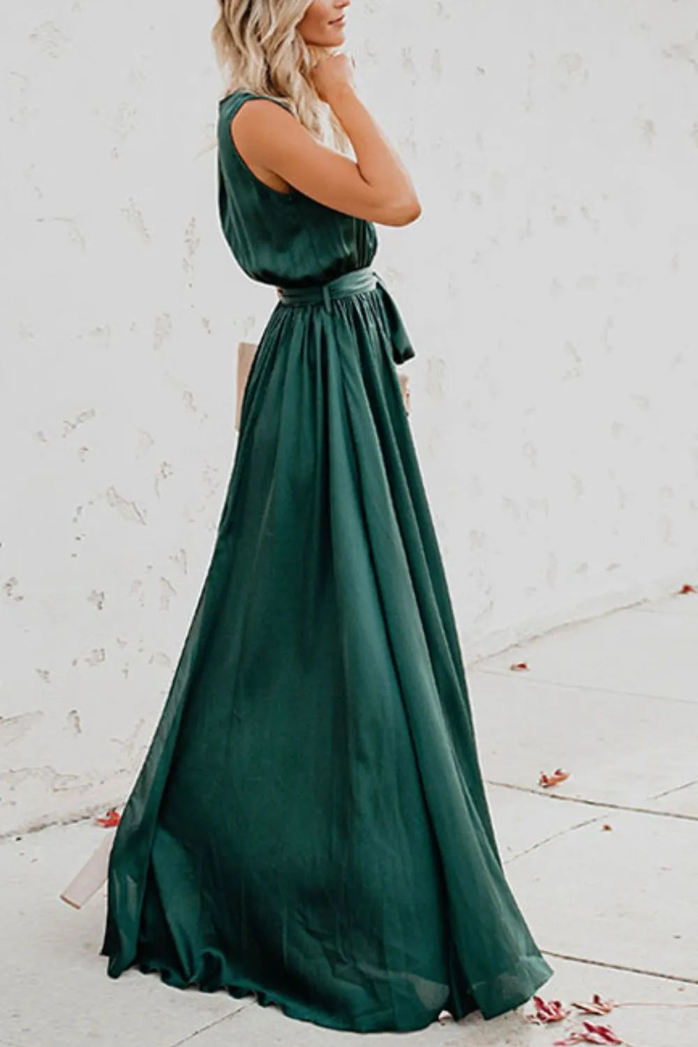 Surplice Tie Waist Maxi Dress - Premium Maxi Dress from Trendsi - Just $39.99! Shop now at Handbags Specialist Headquarter
