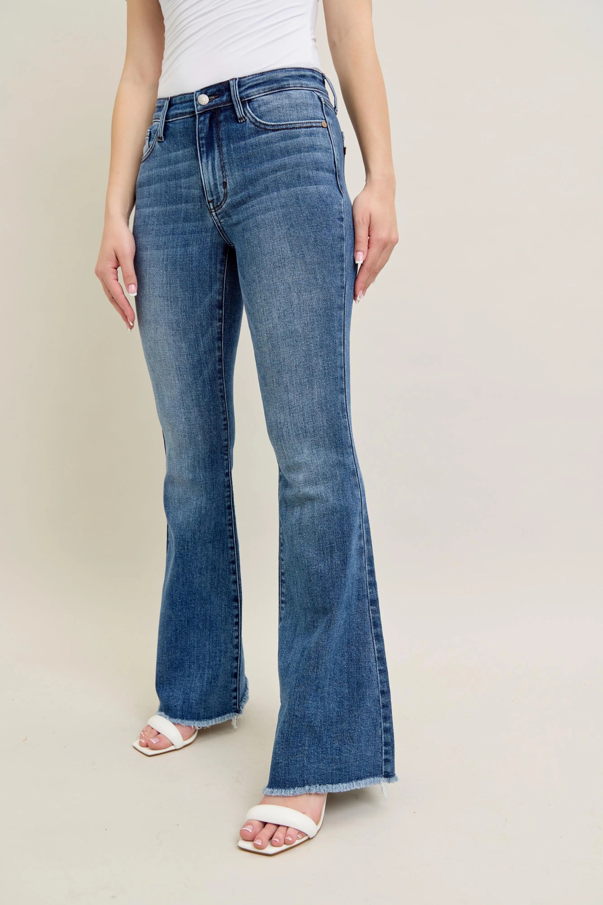 Judy Blue Full Size Mr Vintage Wash Flare Jeans W/ Destroy and Fray Hem Plus Size - Premium Women / Jeans & Denim from Trendsi - Just $69.99! Shop now at Handbags Specialist Headquarter