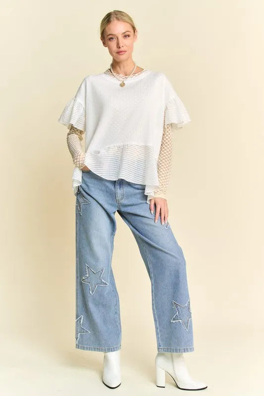 Davi & Dani Waffle Knit Bodice Ruffle Bottom Detail Top - Premium from Trendsi - Just $40.99! Shop now at Handbags Specialist Headquarter