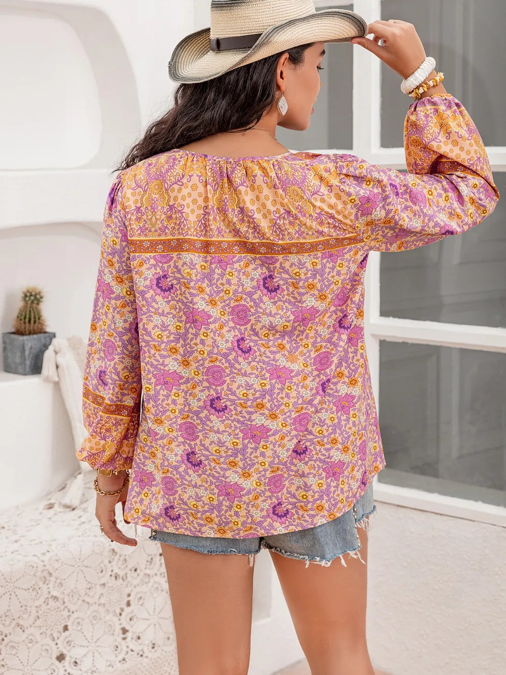 Plus Size Tie Neck Tassel Printed Blouse - Premium Plus Size Shirts from Trendsi - Just $30! Shop now at Handbags Specialist Headquarter