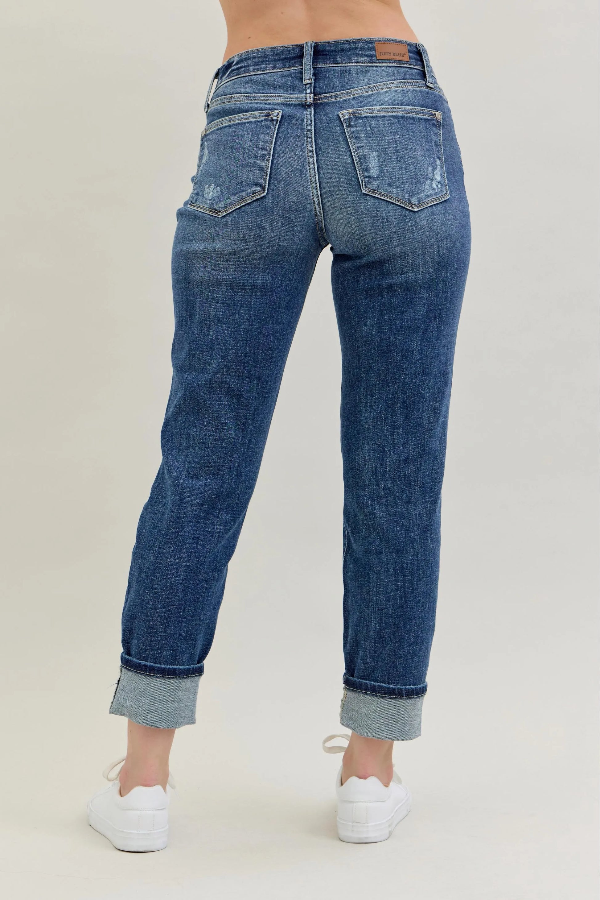 Judy Blue Full Size Mid Rise Cuffed Destroy Bf Jeans Plus Size - Premium Women / Jeans & Denim from Trendsi - Just $62.99! Shop now at Handbags Specialist Headquarter