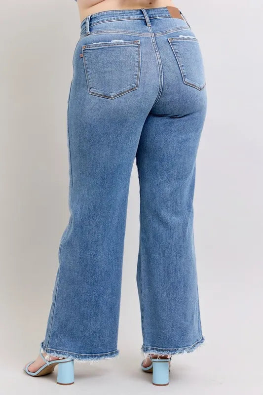 Judy Blue Full Size Raw Hem Wide Leg Jeans Plus Size - Premium Women / Jeans & Denim from Trendsi - Just $67.99! Shop now at Handbags Specialist Headquarter