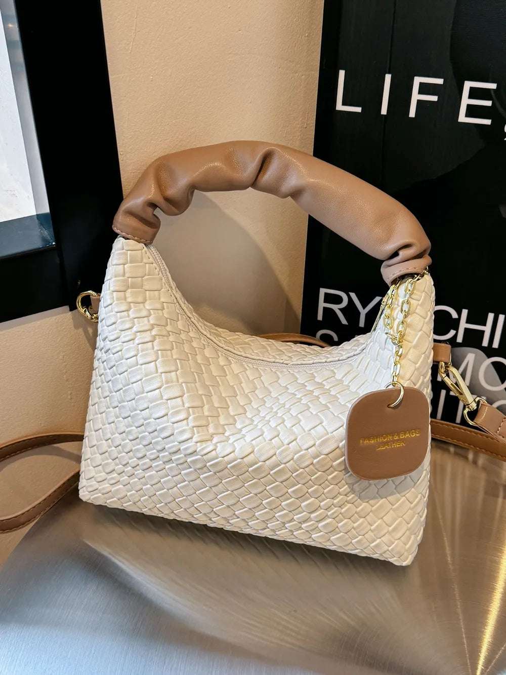 PU Leather Woven Crossbody Bag - Premium Crossbody Bag from Trendsi - Just $27.99! Shop now at Handbags Specialist Headquarter