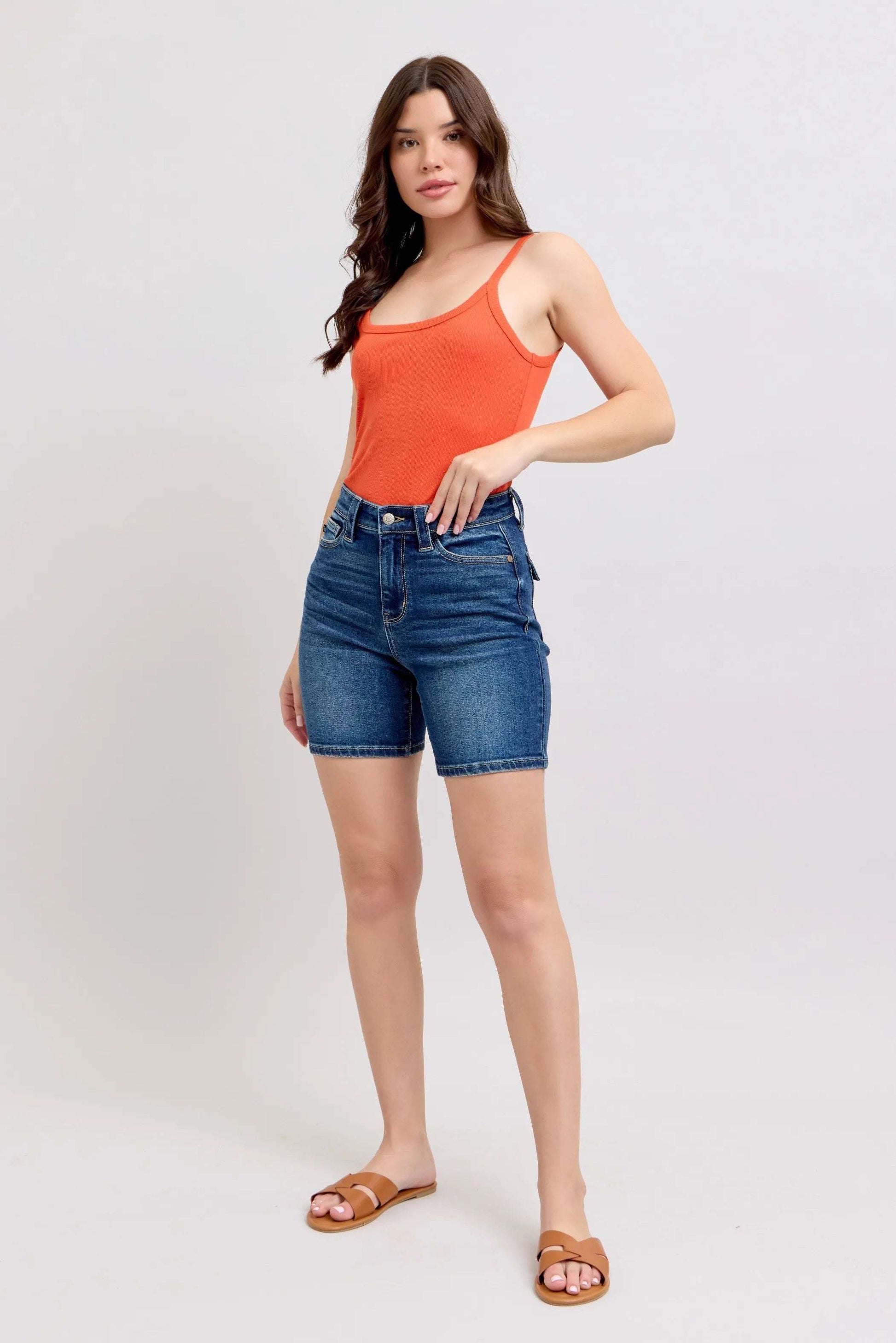 Judy Blue Full Size High Waist Bermudas Jeans W/ Back Flap Pockets Plus Size - Premium Women / Jeans & Denim from Trendsi - Just $50.99! Shop now at Handbags Specialist Headquarter