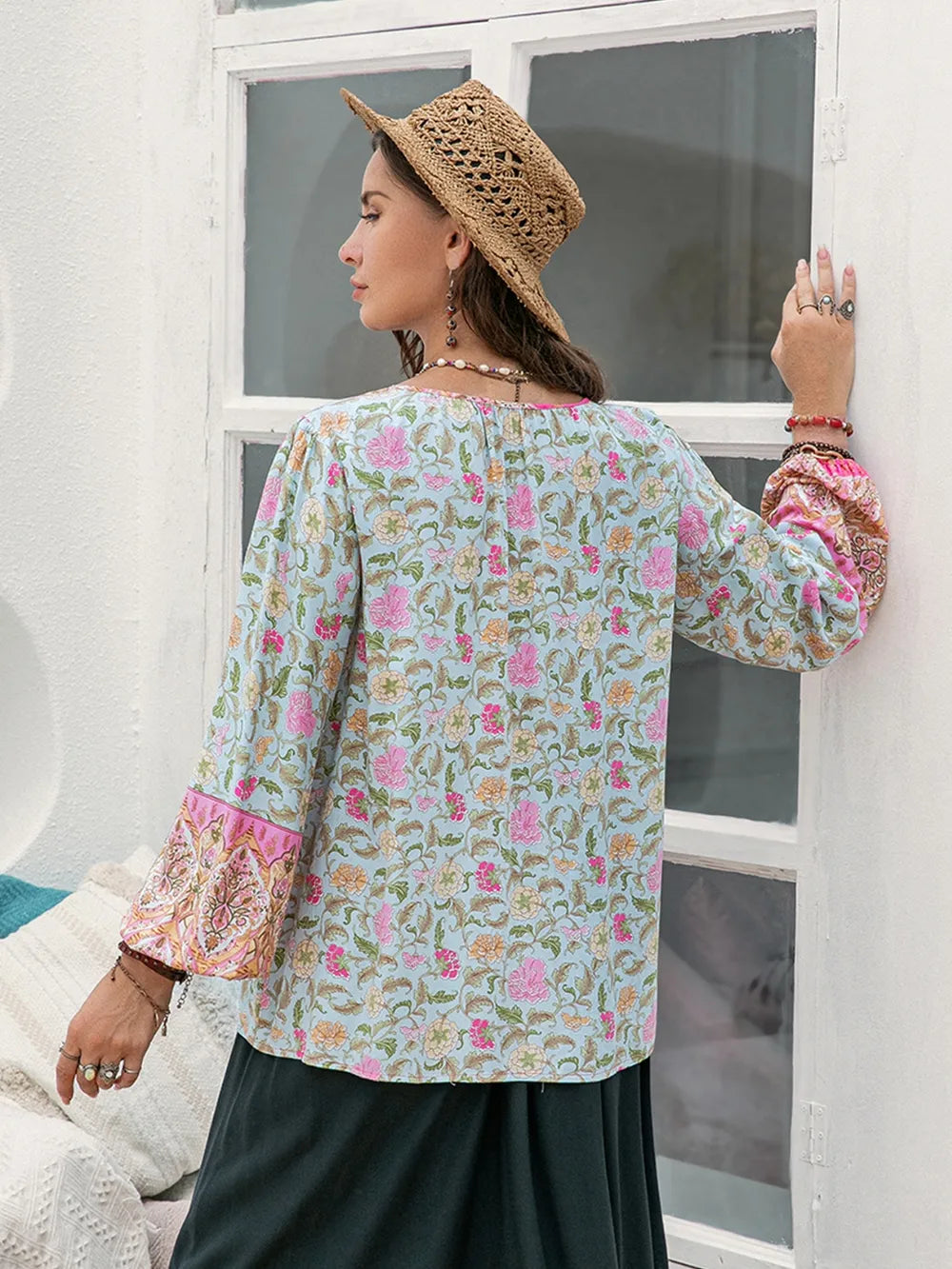 Plus Size Tie Neck Tassel Printed Blouse - Premium Plus Size Shirts from Trendsi - Just $30! Shop now at Handbags Specialist Headquarter