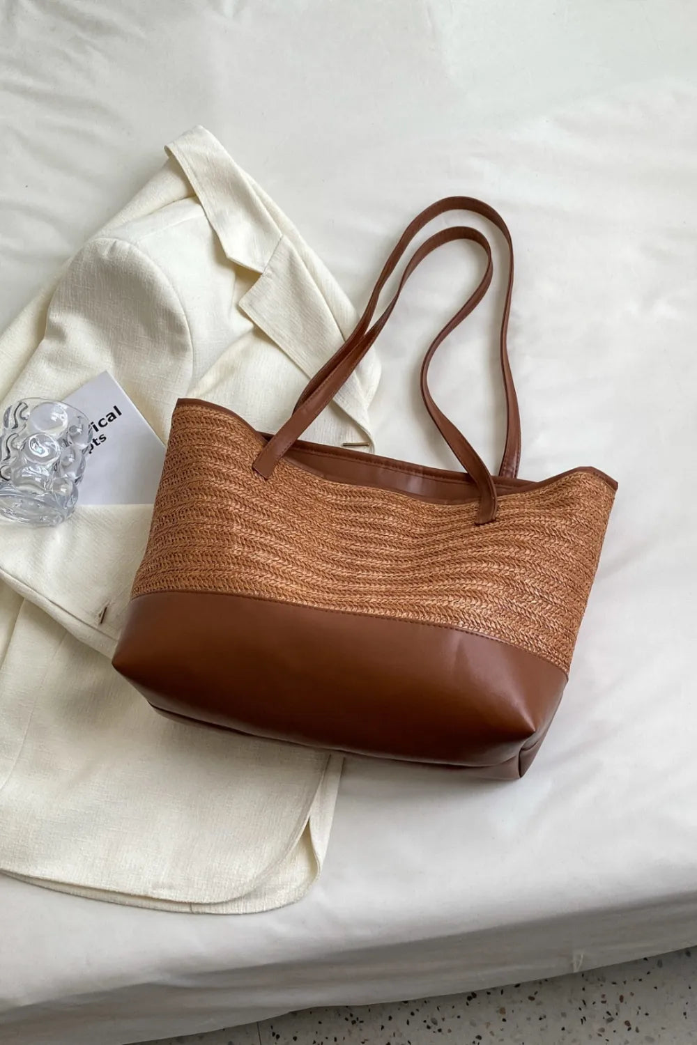 PU Leather Straps Large Tote Bag - Premium Tote Bag from Trendsi - Just $39.99! Shop now at Handbags Specialist Headquarter
