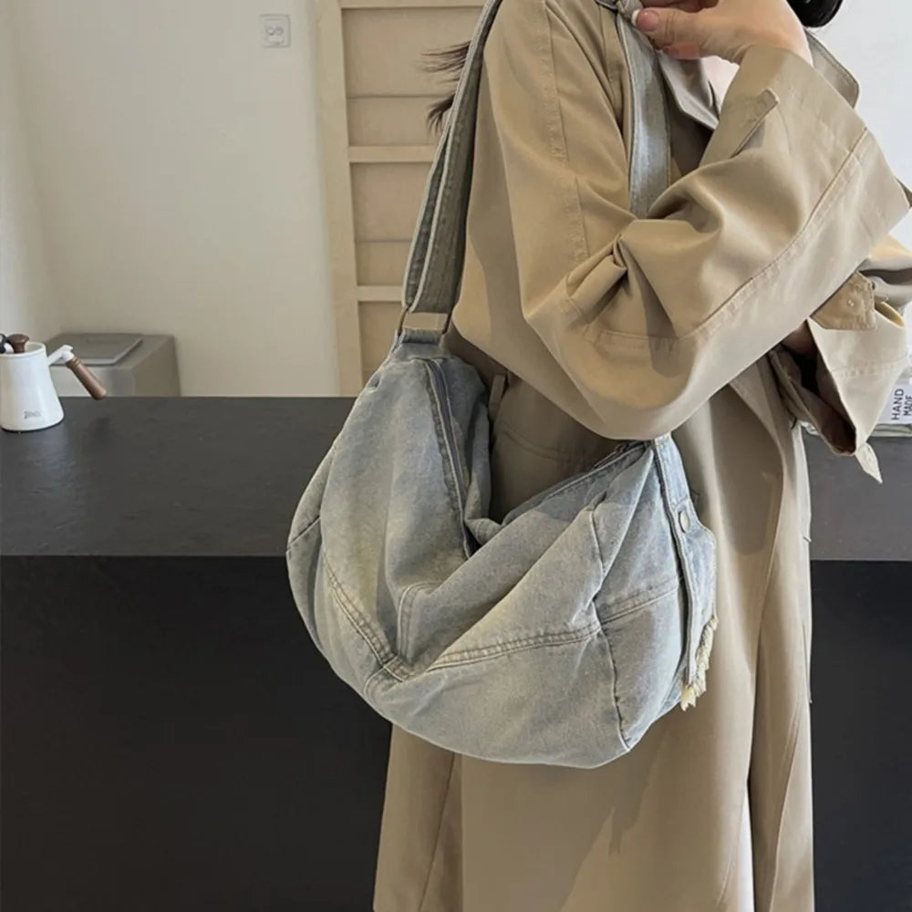 Adjustable Strap Denim Tote Bag - Premium Tote Bag from Trendsi - Just $36.99! Shop now at Handbags Specialist Headquarter