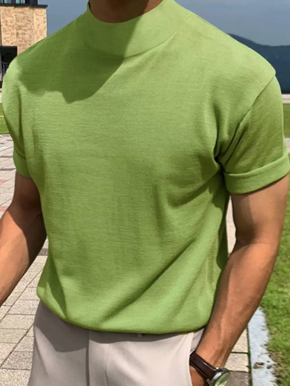 Men's Full Size Mock Neck Short Sleeve T-Shirt Plus Size - Premium Men's Shirts from Trendsi - Just $31.96! Shop now at Handbags Specialist Headquarter